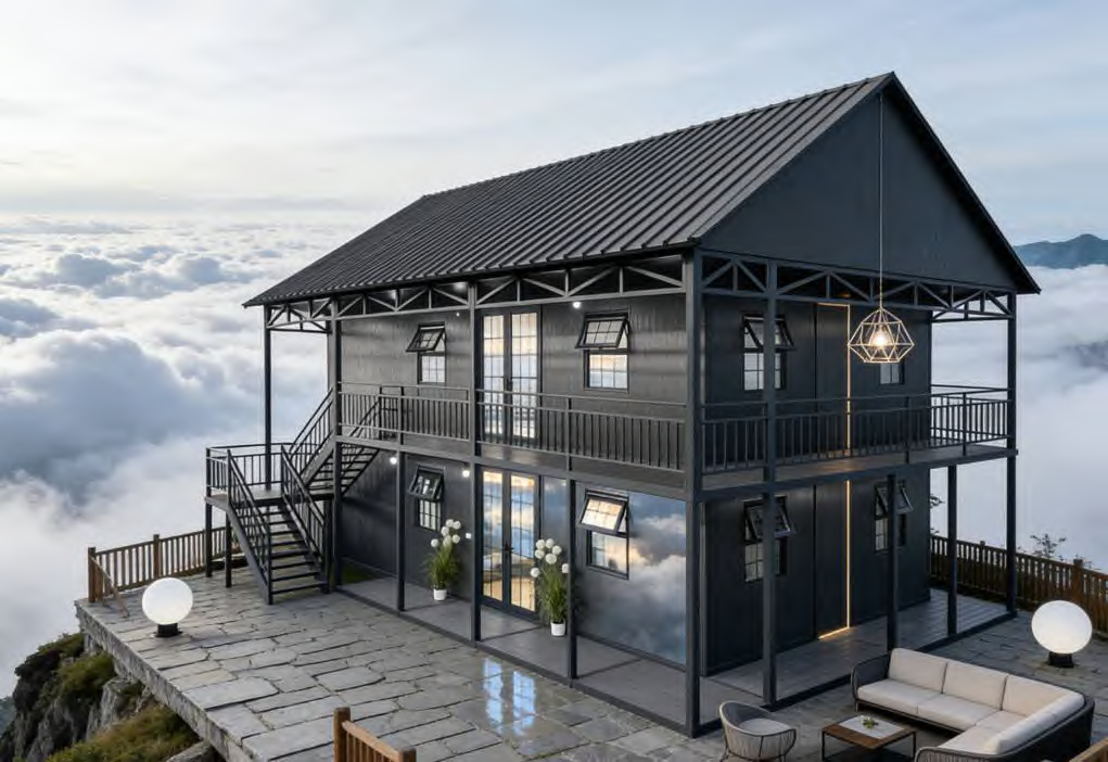 Double aile — 40 pieds, toit en pente — vue extérieure